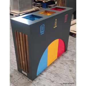 ELM PCW modern recycle bin station in sheet metal and wood